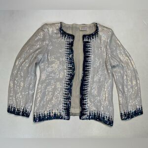 VINTAGE BERGDORF GOODMAN Sequin Jacket Women Small White Blue Bling